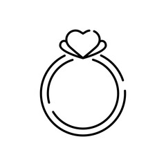 Obraz premium Vector love icon, ring, outline symbol on white background. Wedding ring line icon.