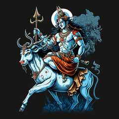 Lord Shiva Gott der Zerstörung epische Pose mit Tribuvhan für t-shirt print, poster - Religiöse hinduistische Kunst	