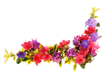 Border of colorful Spring leaves and flowers