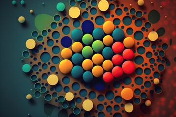 Colorful background with dots and circles. Generative ai abstract composition