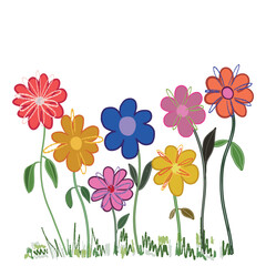 Spring time abstract colorful doodle flowers background