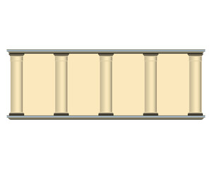 Beige column wall in realistic style. Old building facade. Colorful PNG illustration.