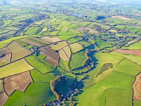 	
Aerial view of fields in Devon	