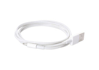 Fototapeta premium USB cable with lightning connector isolated on white