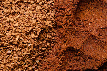 Different types of coffee as background, top view