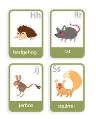 Fototapeta na wymiar card with animals hedgehog, rat, jerboa, squirrel vector set