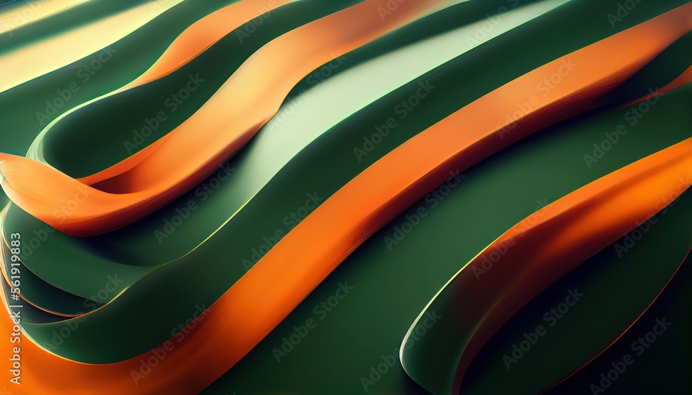 Poster abstract background with paint green and orange waves. generative ai