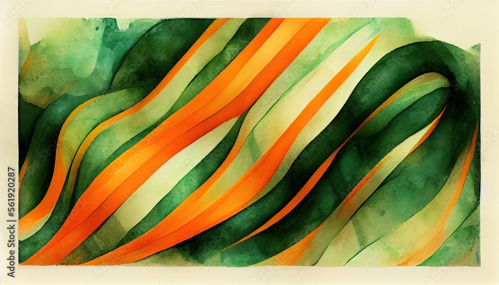 Poster abstract background with paint green and orange waves. generative ai