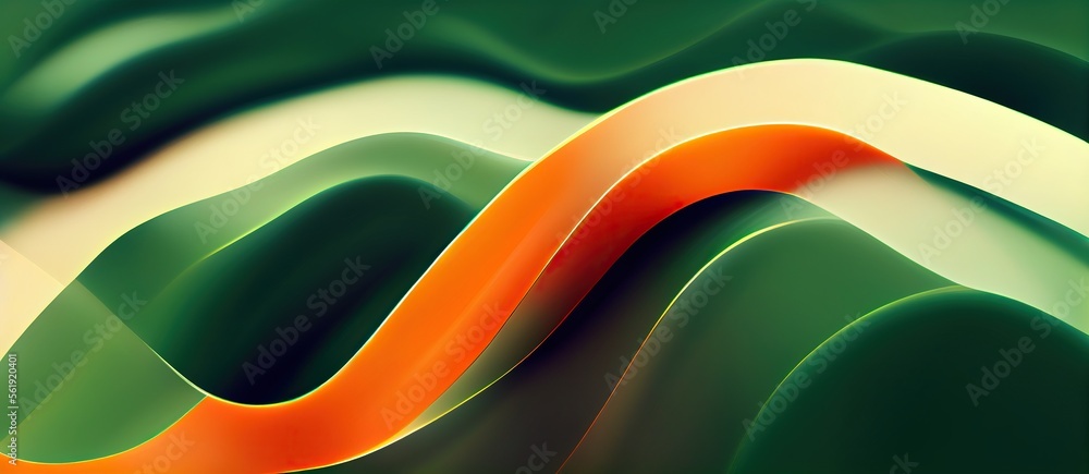 Poster abstract background with paint green and orange waves. generative ai