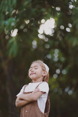 Smart farming, A girl is walking and learning at the farm.