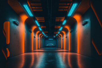 Underground Industrial Cyber Sci Fi Futuristic Neon Light, Generative ai