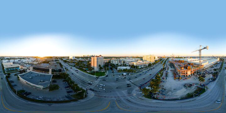 Aerial 360 equirectangular photo Broward County Convention Center construction site Fort Lauderdale FL