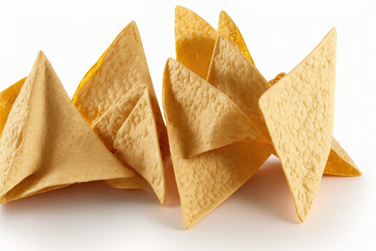 Isolated Tortilla Chips On A White Background, Five. Generative AI