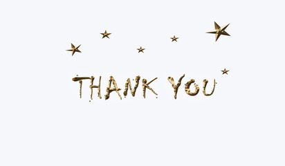 Thank you card. Beautiful greeting card scratched calligraphy golden text word with golden glow effect. Elegant T-shirt print design. black background