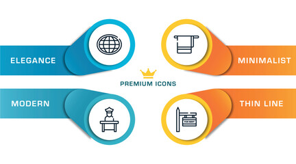 holidays outline icons with infographic template. thin line icons such as earth globe, airport worker, bath towel, rent vector.
