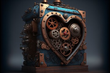 Plakat detailed illustration of a heart shaped gearbox, surreal machine, lovemachine, generative ai