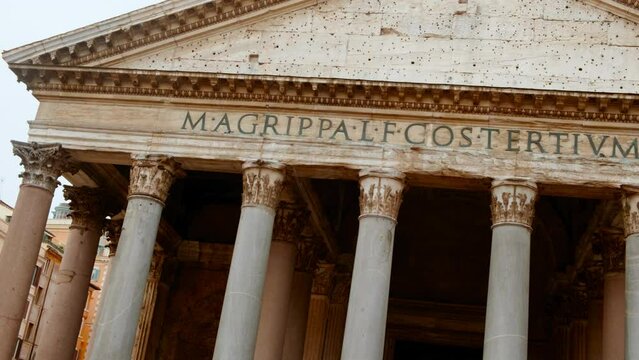 Establishing shot of the Pantheon in Rome, Italy. Built in the 2nd century AD, the Pantheon is a masterpiece temple of Ancient Rome