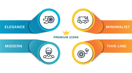 racing outline icons with infographic template. thin line icons such as burnout, hockey player, ice resurfacer, tire pressure vector.