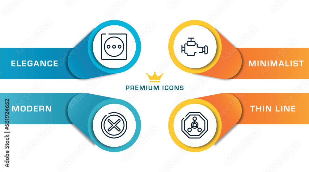 Aufkleber universal warning signals outline icons with infographic template. thin line icons such as dry in hi