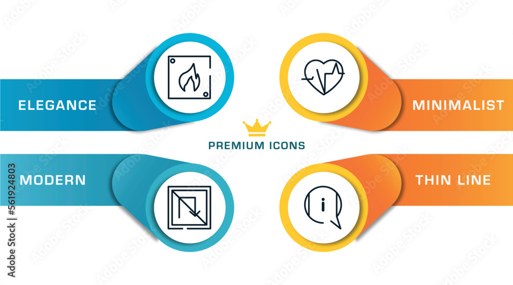 Poster poi public places outline icons with infographic template. thin line icons such as fire triangular, 