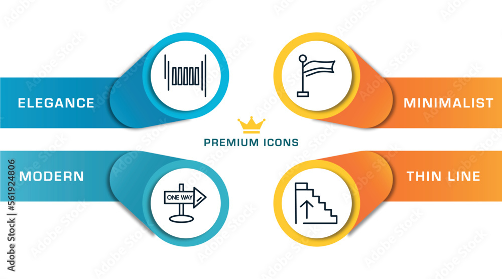 Poster signals set outline icons with infographic template. thin line icons such as zebra crossing, one way