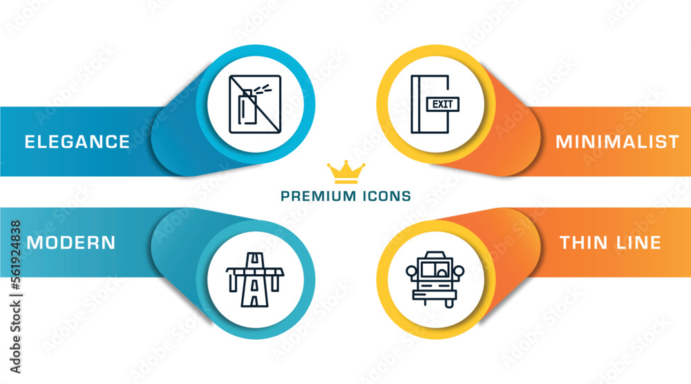 Poster signals set outline icons with infographic template. thin line icons such as no can, bridge on avenu