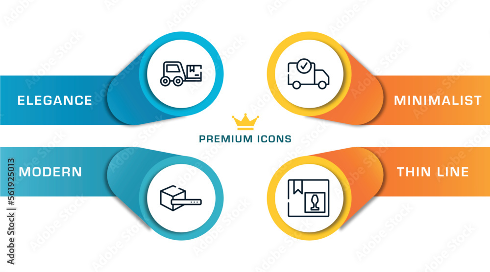 Poster lineal logistic outline icons with infographic template. thin line icons such as trolley truck, sear