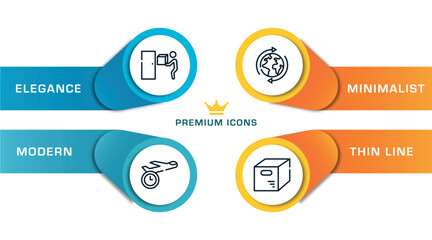 lineal logistic outline icons with infographic template. thin line icons such as doorstep, shipping by plane, worldwide shipping, opened packaged vector.