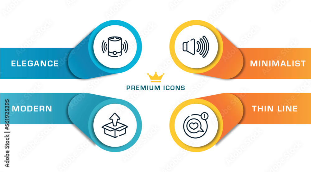 Poster general outline icons with infographic template. thin line icons such as smart speaker, product rele