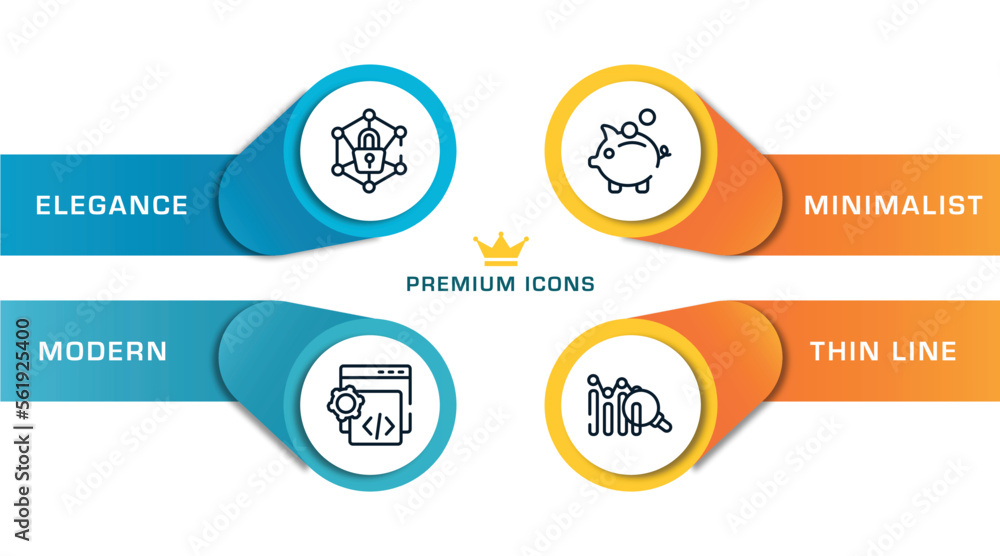 Poster marketing and seo outline icons with infographic template. thin line icons such as private network, 