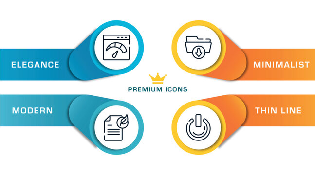 business pack outline icons with infographic template. thin line icons such as velocity test, fresh content, download folder, on power vector.