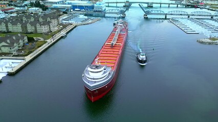 Majestic Great Lakes freighter ship headed to the shipyard for Winter maintenance
