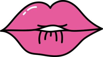 Pink Lips Hand drawn doodle Valentine's Day illustration. Love and romantic cute icon.  Single element 
