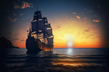 Obraz premium Pirate Ships at Sea