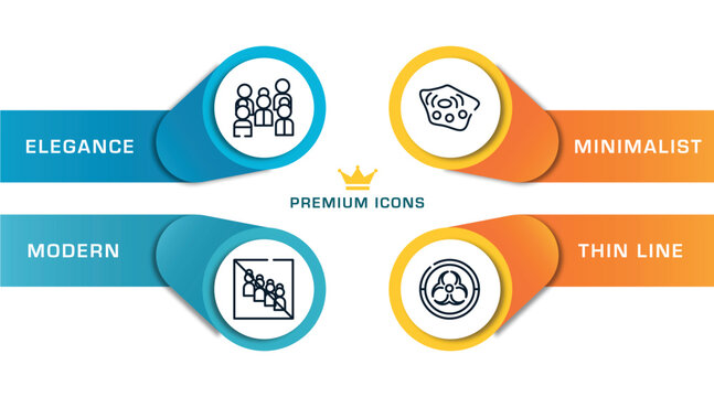 outline icons with infographic template. thin line icons such as crowd, no group, cell, outbreak vector.