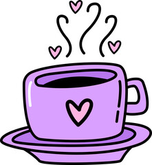 Cup of coffee with heart Hand drawn doodle Valentine's Day illustration. Love and romantic cute icon.  Single element 