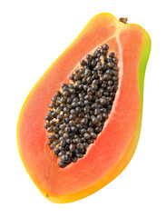 Papaya fruit half with seeds, cut out