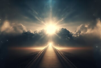 way path to heaven with light glow from the eternal horizon, concept of adventure to unknown place  Generative Ai