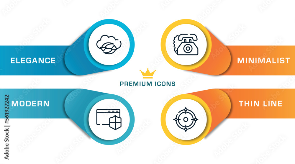 Poster cursors and pointers outline icons with infographic template. thin line icons such as clouds data sy