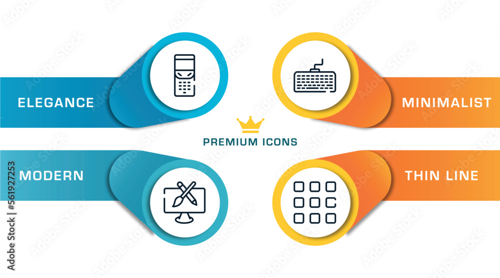 Poster responsive web outline icons with infographic template. thin line icons such as folding phone, penci