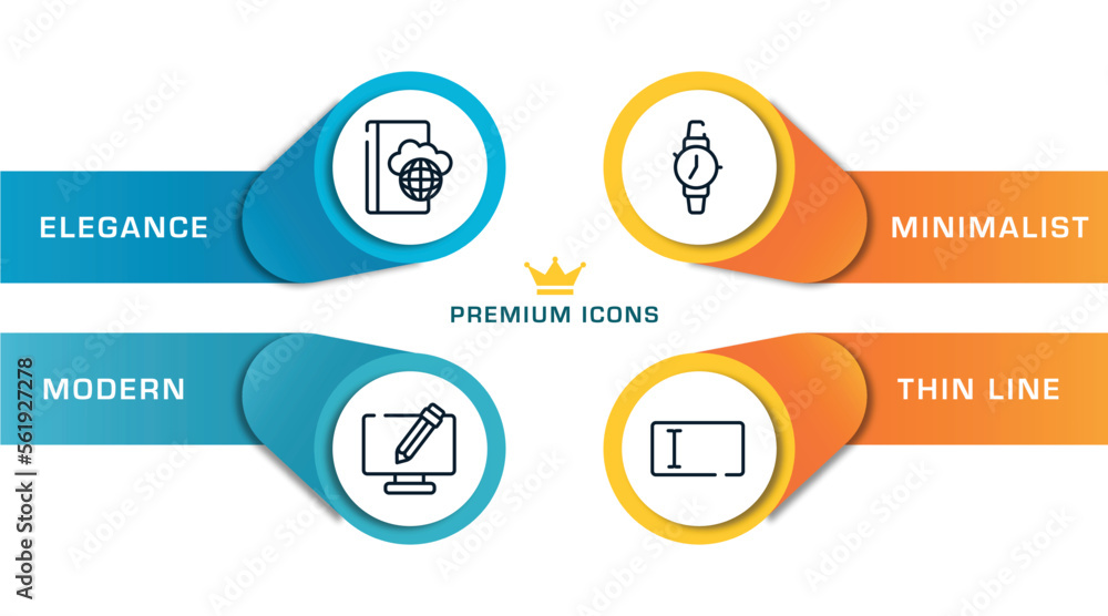 Poster cursors and pointers outline icons with infographic template. thin line icons such as book on intern