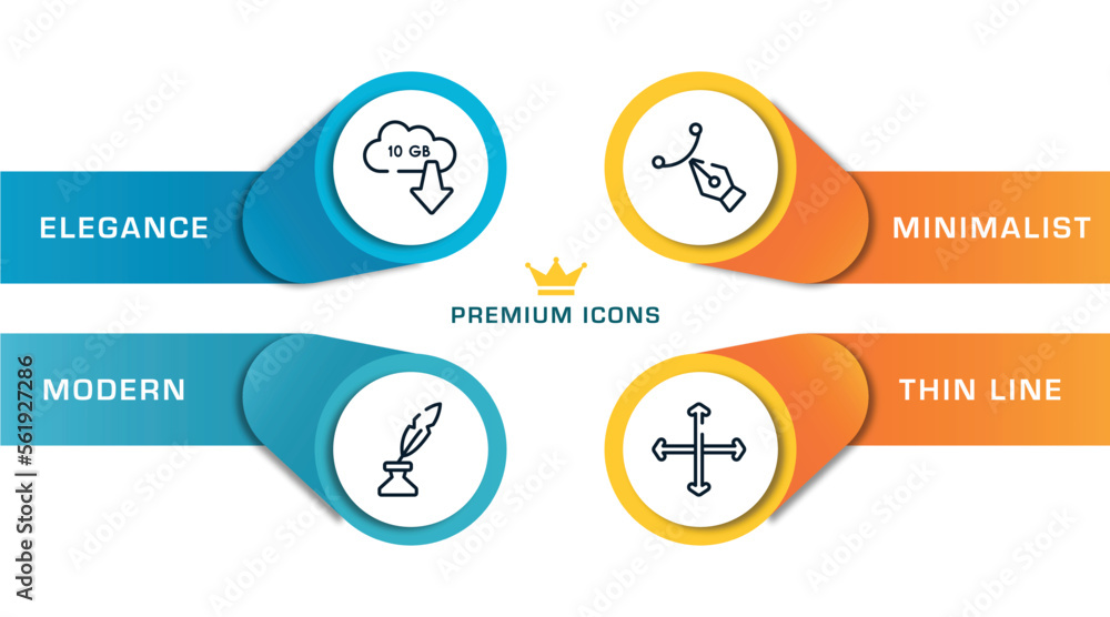 Poster cursors and pointers outline icons with infographic template. thin line icons such as null, quill an
