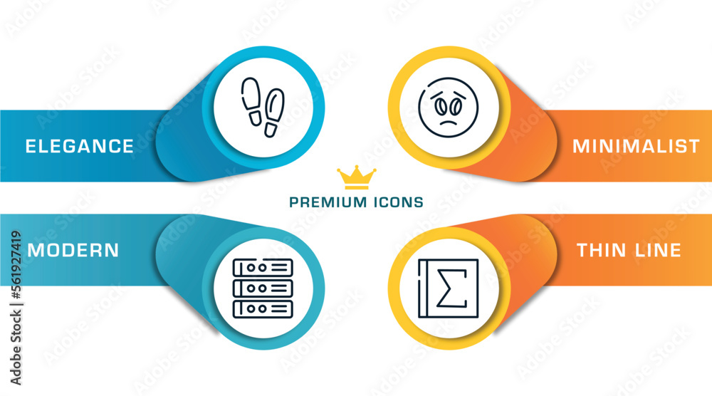 Poster computer and media outline icons with infographic template. thin line icons such as footsteps, rack 