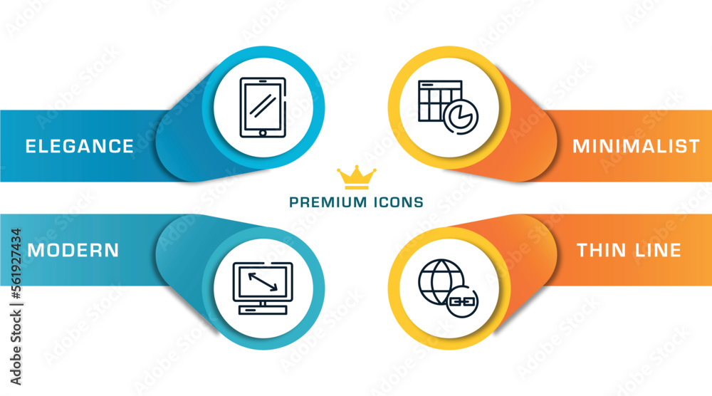 Aufkleber computer and media outline icons with infographic template. thin line icons such as touch of screen,