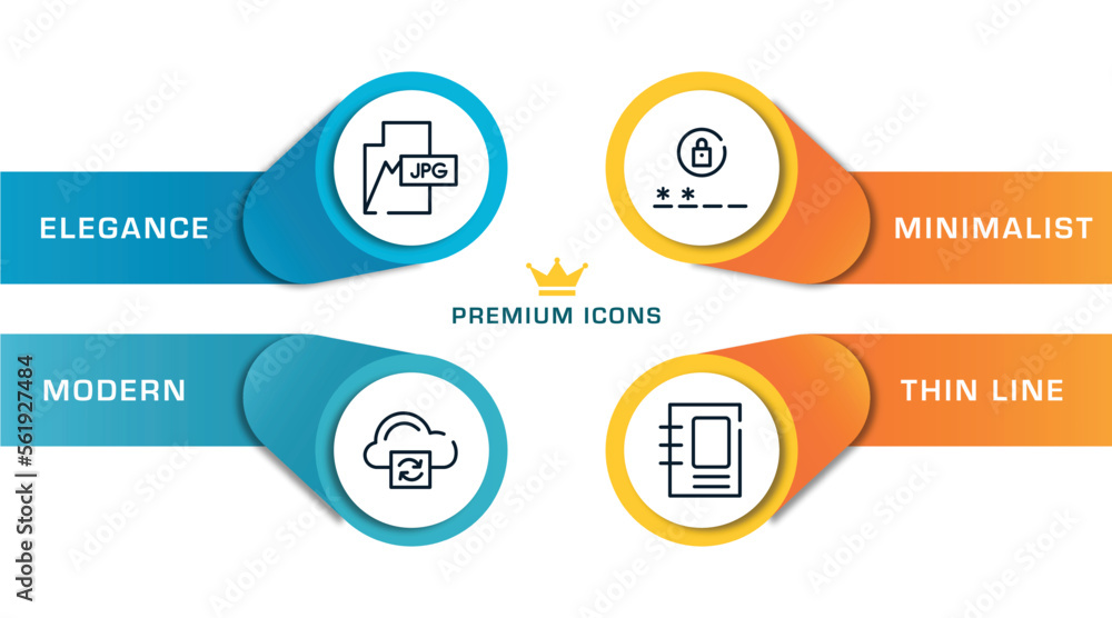 Poster web design outline icons with infographic template. thin line icons such as jpg, cloud processing, p