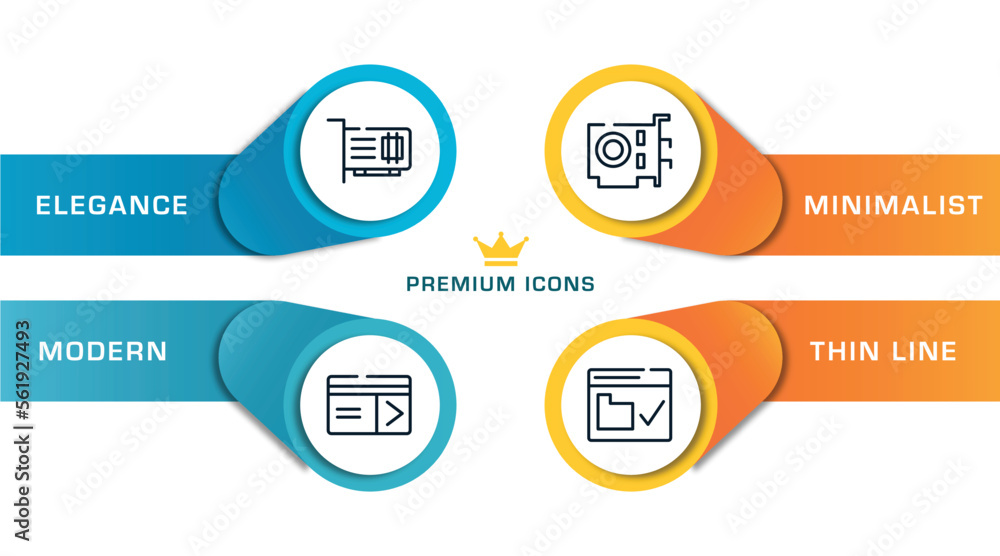 Poster web design and programming outline icons with infographic template. thin line icons such as network 