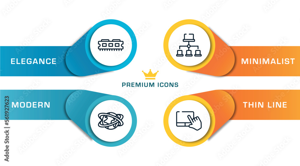 Poster computer functions outline icons with infographic template. thin line icons such as ram memory, netw