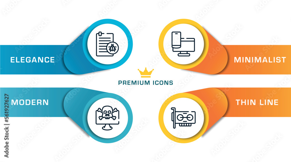Poster hardware outline icons with infographic template. thin line icons such as corrupt file, crime, respo