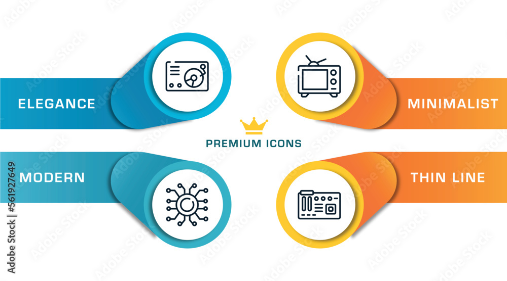 Poster computer and data outline icons with infographic template. thin line icons such as lp player, nanote