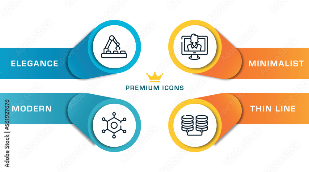 Poster network architecture outline icons with infographic template. thin line icons such as conveyor belt,